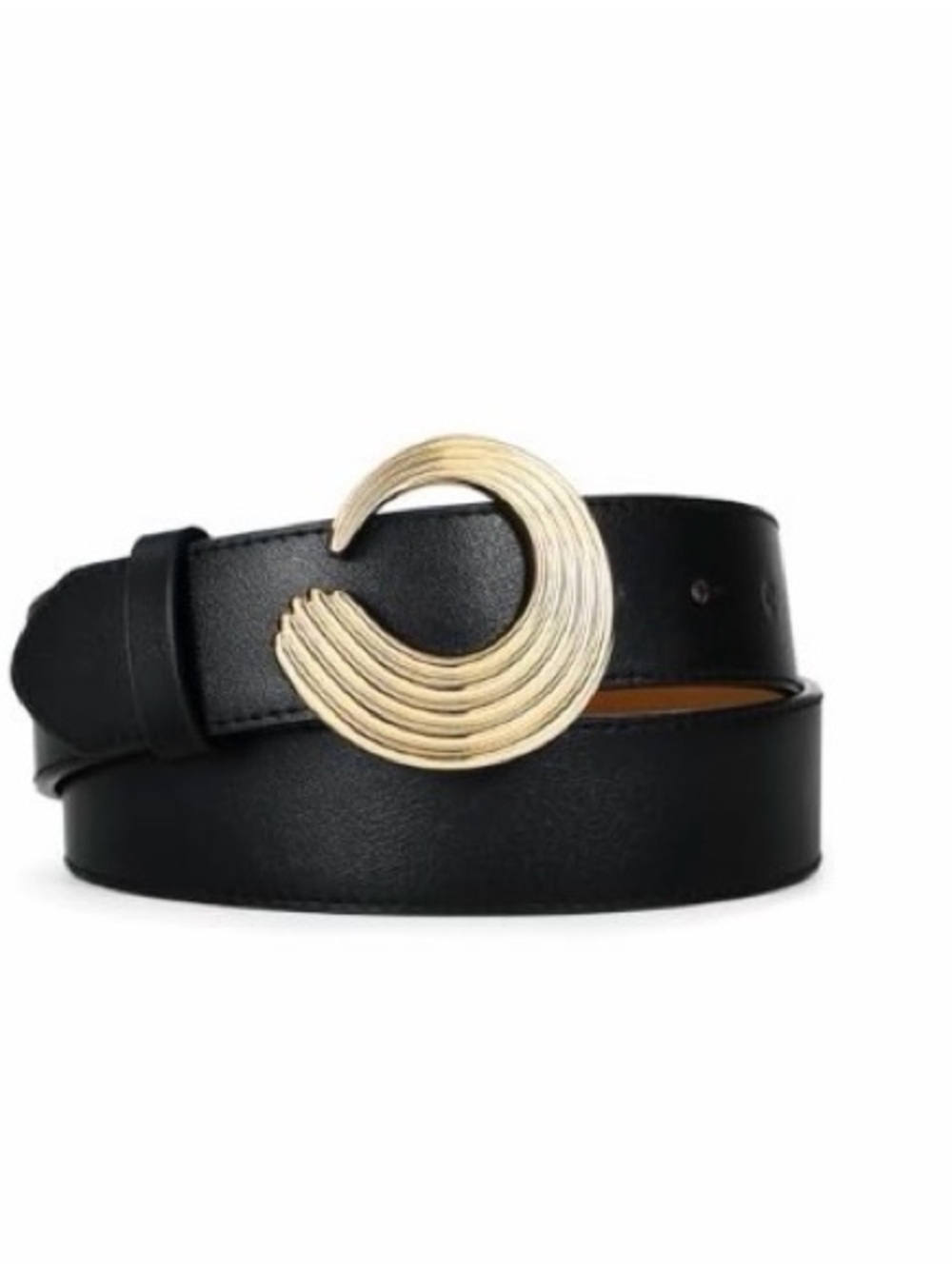 Black Versatile Faux Leather Belt with Gold Crescent Buckle NWT & Gift Box !